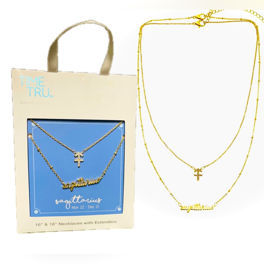 Sagittarius necklace set 2 piece gold tone rhinestone 16 18 new with tags